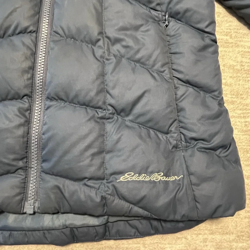 Eddie Bauer Women's‎ Down Puffer Jacket with Faux Fur Hood - Size M - Navy Blue